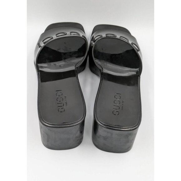 Gucci Logo Embossed Mid-Heel Rubber Sandals Black EU37 624730 - Picture 3 of 11